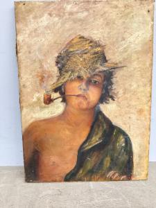 Antico dipinto olio su tela fine '800, raffigurante scugnizzo napoletano 64x47 cm